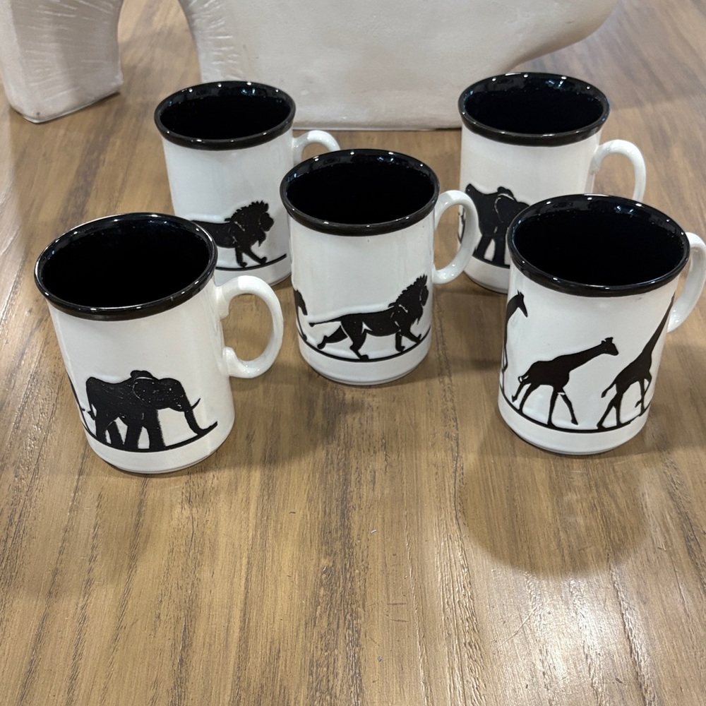Safari Animal Silhouette Mug Set - Black and White Just Mugs made in England